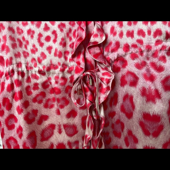 Roberto Cavalli Silk Pink Leopard Ruffle Front Print Blouse! EUC! Size XS - Picture 5 of 6